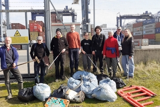 Volunteers and Trimley team litter picking at Trimley Marshes 