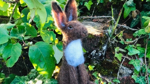 Needle felted brown hare by Sarah Brown