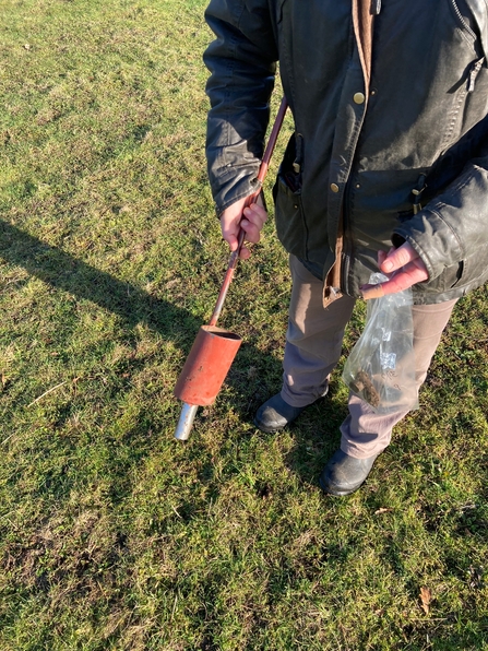 Susan Stone taking a soil sample at Martin’s Meadows – Ben Calvesbert 