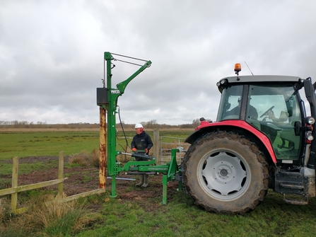 Wardens Lewis Yates, Gavin Durrant and Assistant Warden Frances Lear have been repairing fences and gates at Castle Marshes in preparation for the return of our conservation grazing cattle in the spring. The picture shows another post going in. 