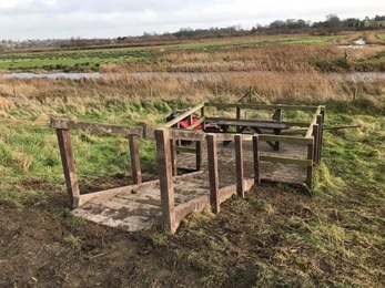 Viewing platform at Oulton Marshes destroyed by fire from disposable bbq before 