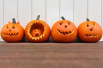 4 pumpkins lined up, Halloween