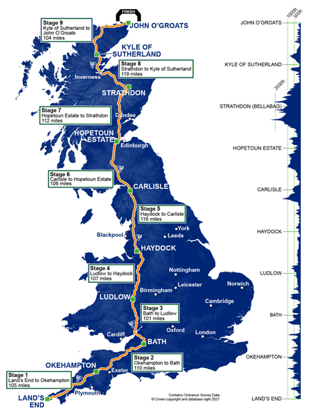 the cycle trail between lands end and john o'groats, marked out in sections