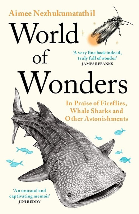 Book cover with a firefly and whale shark illustration